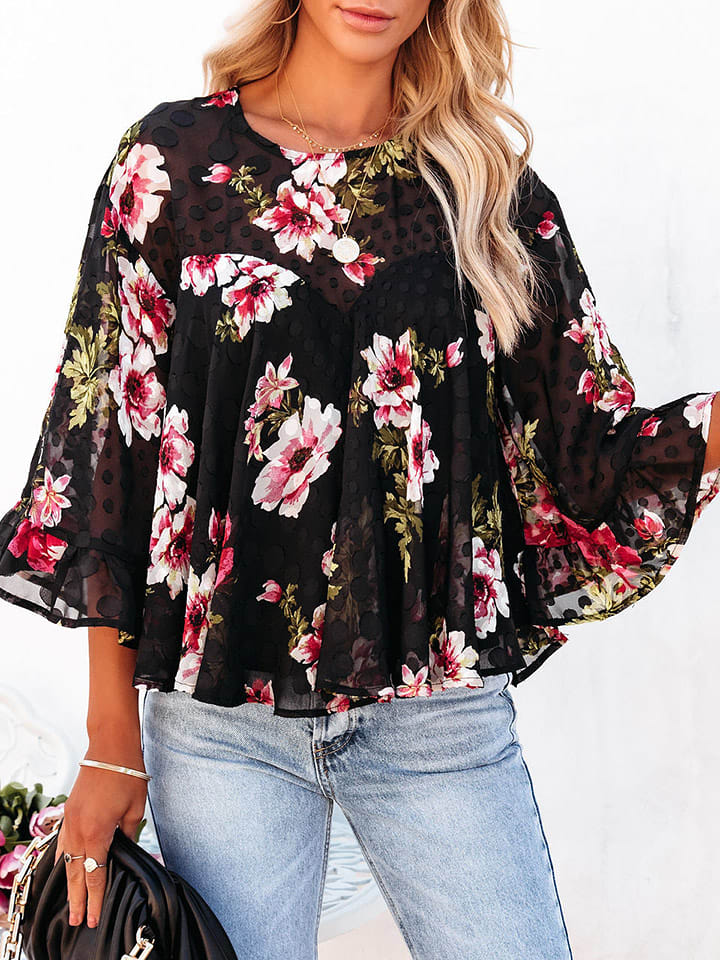 Milan Kiss Bluzka w kolorze czarno-jasnoróżowym rozmiar: M