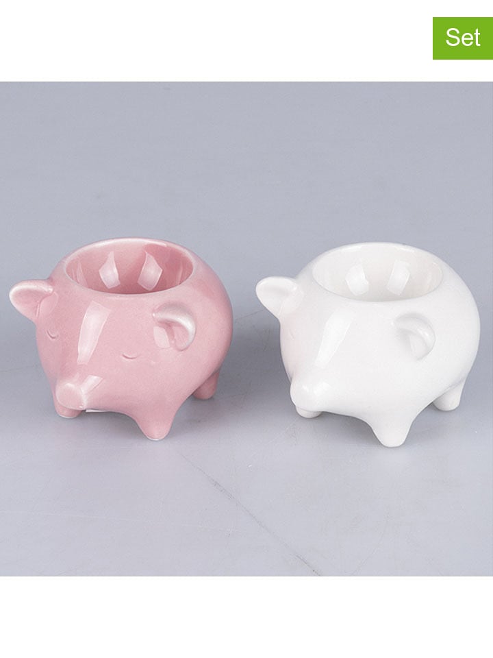 Villa d´Este Podstawki (2 szt.) w kolorze jasnoróżowo-białym na jajka - wys. 6,5 cm rozmiar: onesize