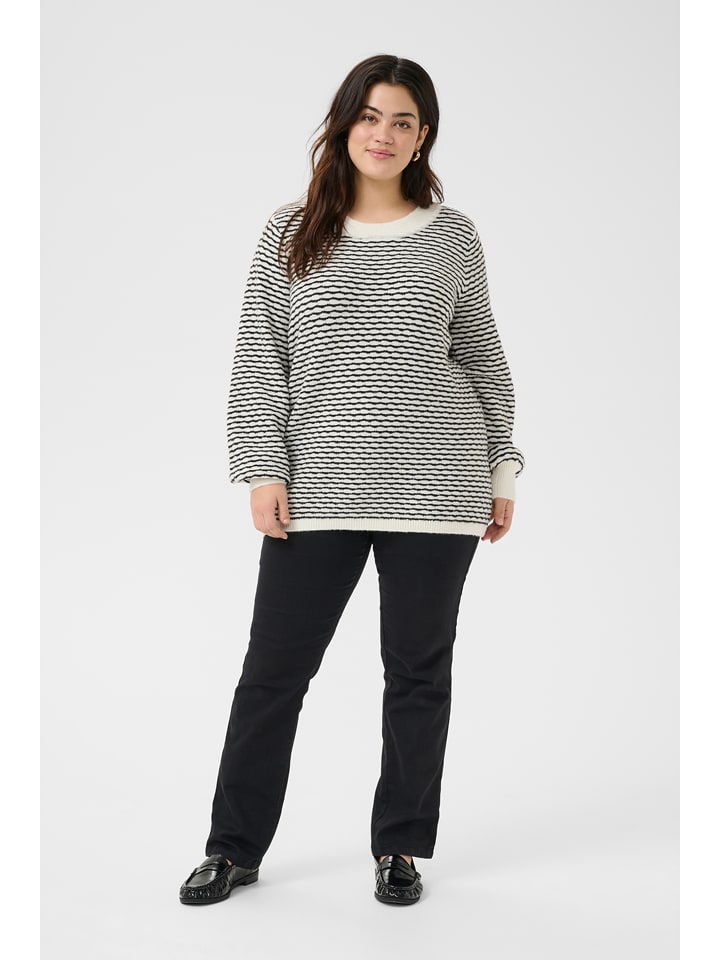 KAFFE curve Sweter w kolorze biało-czarnym rozmiar: M