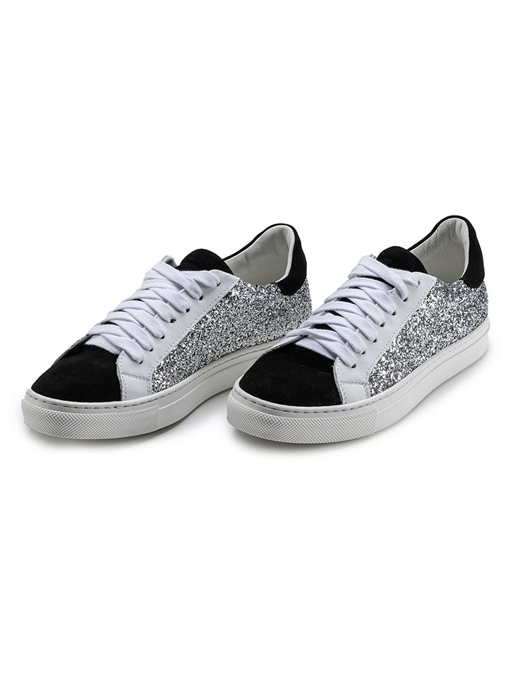 Anna Morellini Skórzane sneakersy "Gisara" w kolorze srebrno-biało-czarnym rozmiar: 38