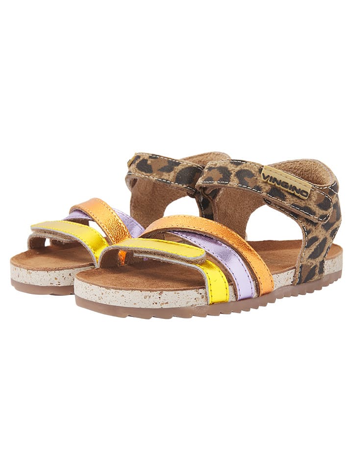 Vingino Skórzane sandały "Vikki" w kolorze jasnobrązowym ze wzorem rozmiar: 30