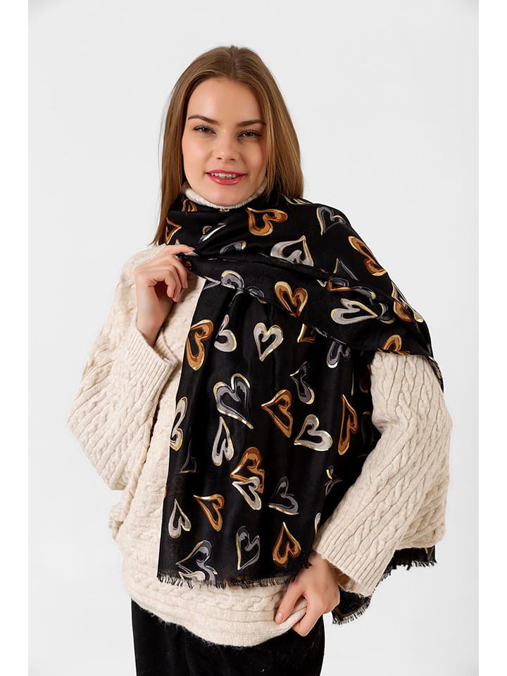 Lucky Bees Szal w kolorze czarno-pomarańczowym - 180 x 80 cm rozmiar: onesize