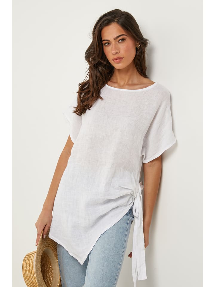 Le Monde du Lin Lniana tunika w kolorze białym rozmiar: 40/42