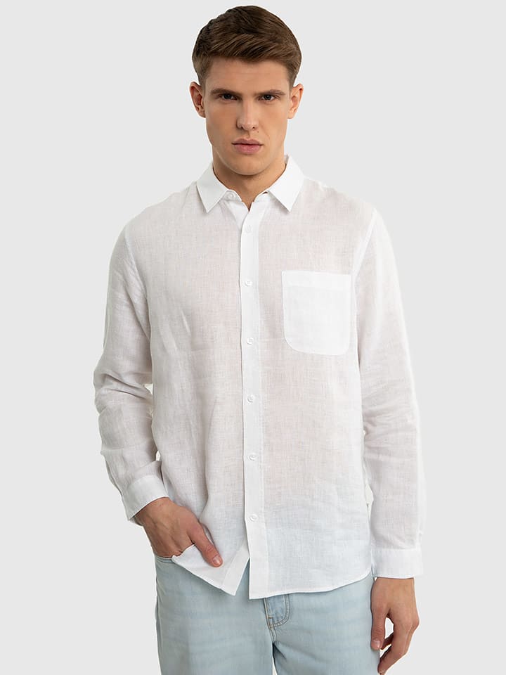 BIG STAR Lniana koszula "Jianis" - Regular fit - w kolorze białym rozmiar: XL