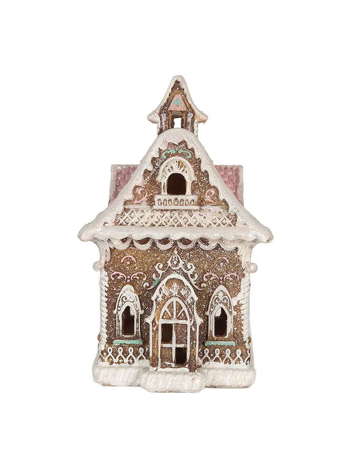 Clayre & Eef Dekoracyjny domek LED w kolorze jasnobrązowym - 16 x 25 x 15 cm rozmiar: onesize