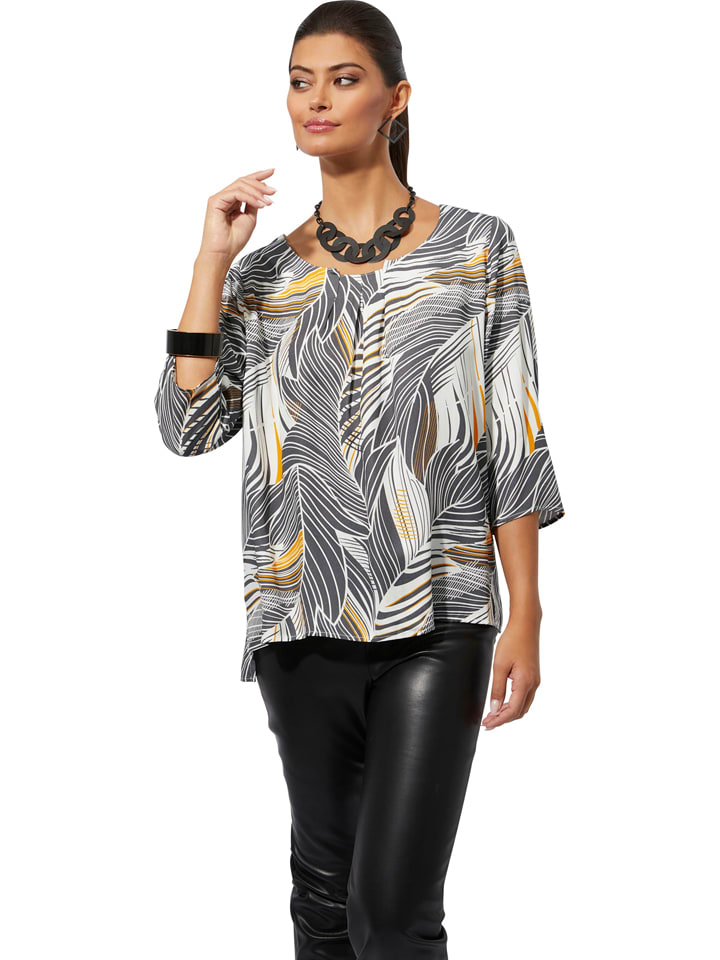 WITT WEIDEN Bluzka w kolorze szaro-biało-musztardowym rozmiar: 42