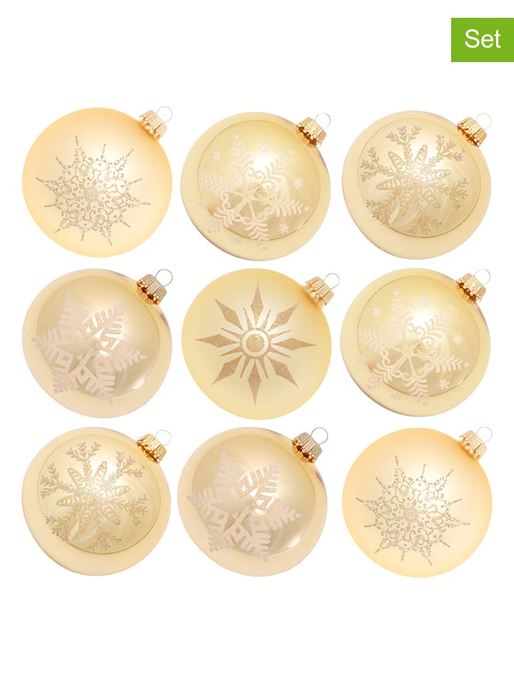 Krebs Glas Lauscha Bombki (9 szt.) w kolorze złotym - Ø 8 cm rozmiar: onesize