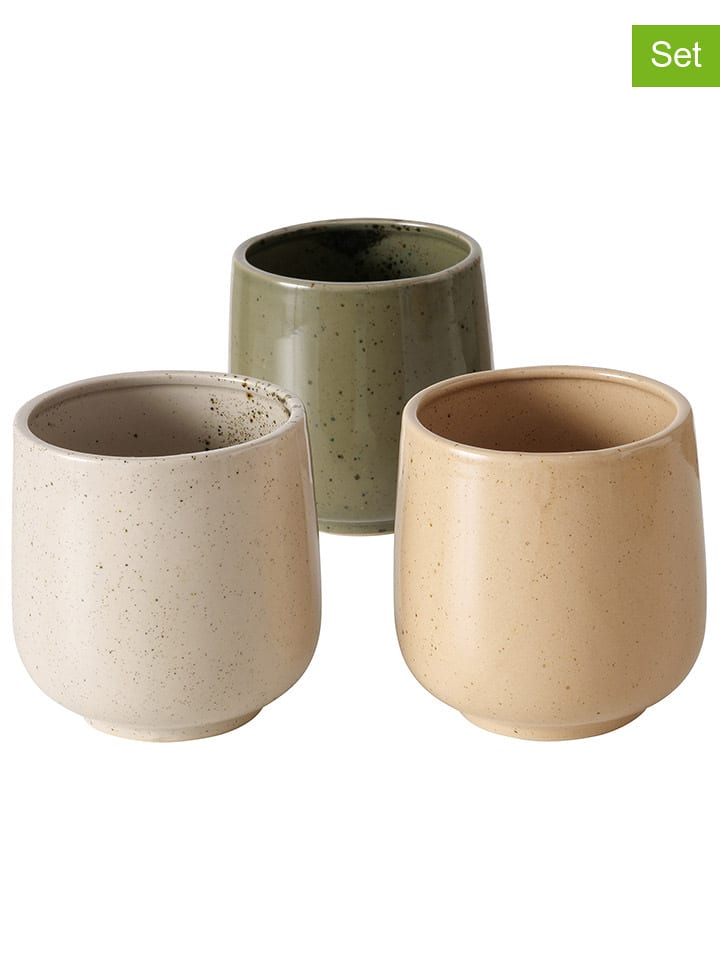 Boltze Osłonki (3 szt.) w kolorze oliwkowo-kremowo-beżowym na doniczki - wys. 13 cm rozmiar: onesize