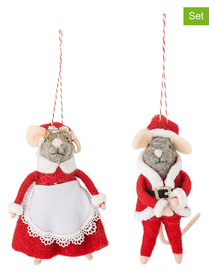 Bloomingville Zawieszki dekoracyjne (2 szt.) "Peo" w kolorze czerwono-szarym - dł. 12 cm rozmiar: onesize