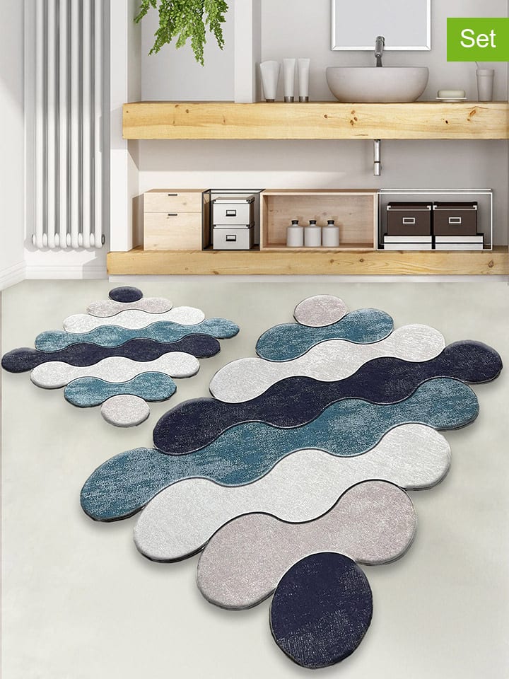 Colourful Cotton Dywaniki łazienkowe (2 szt.) "Circle" w kolorze niebieskim rozmiar: onesize