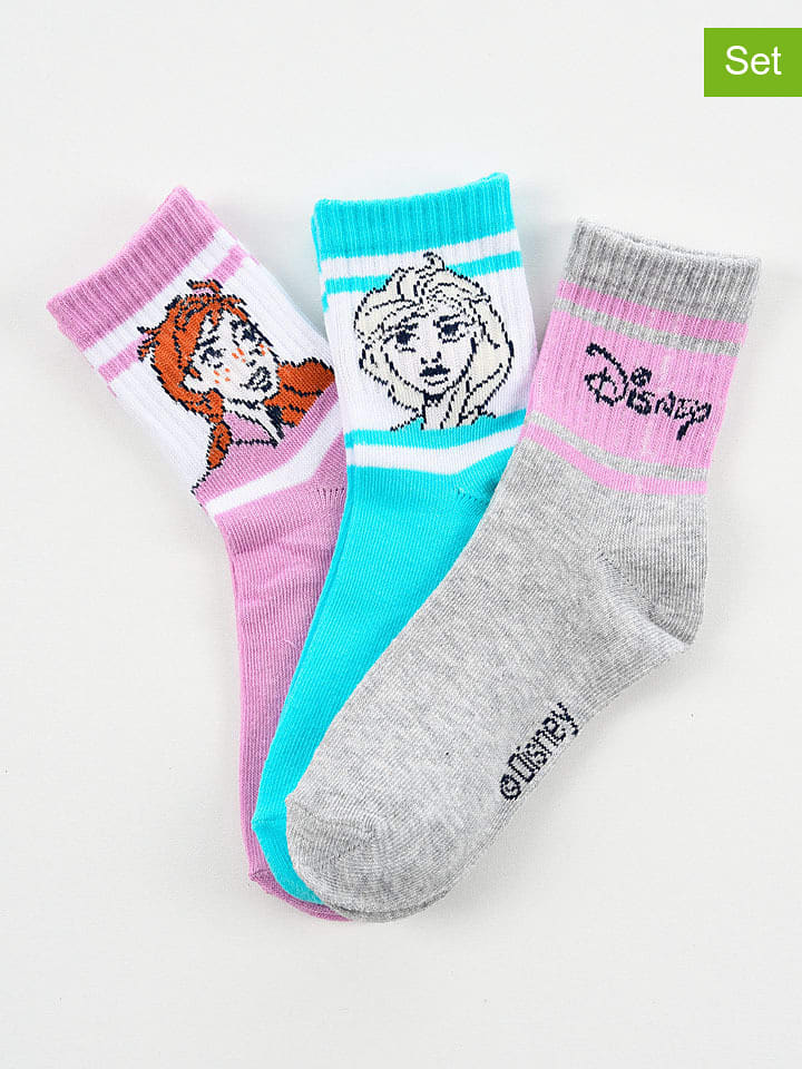 FROZEN Skarpety (3 pary) "Kraina Lodu" w kolorze fioletowym, niebieskim i szarym rozmiar: 31-34