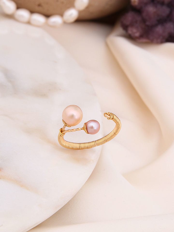 Pierres de Jade Pozłacany pierścionek z perłami rozmiar: onesize