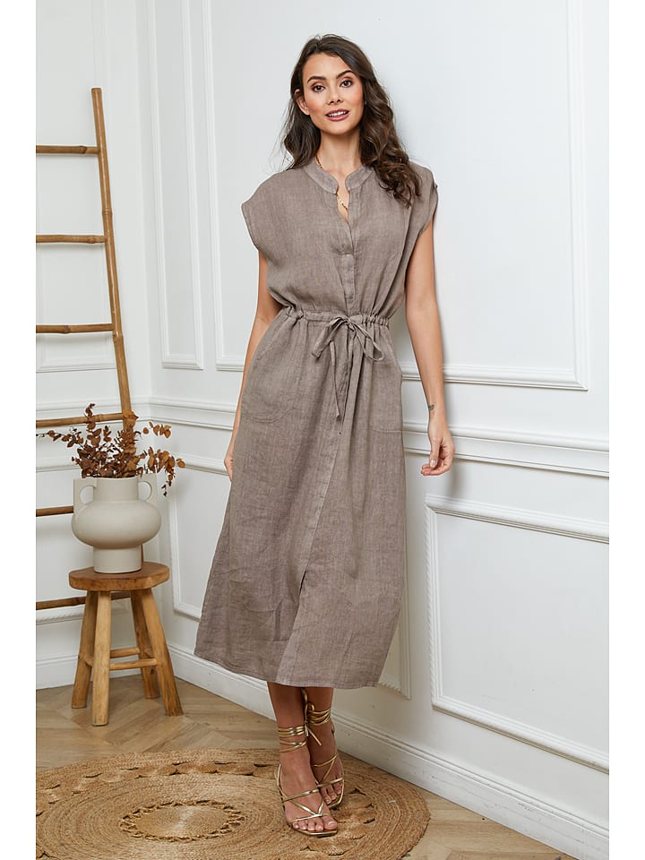 Joséfine Lniana sukienka w kolorze szarobrązowym rozmiar: XXL