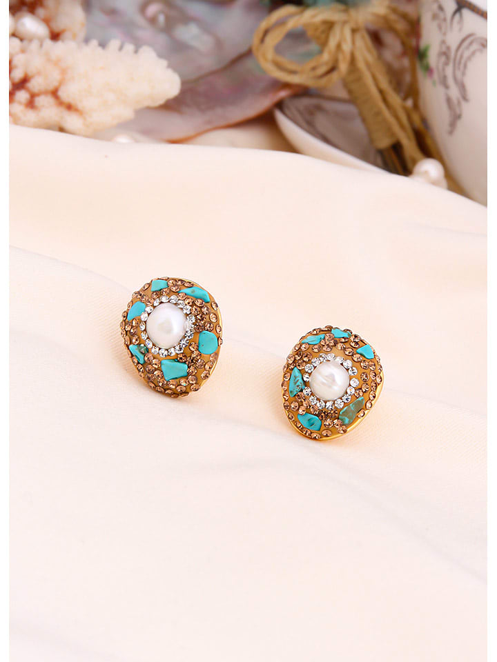 L'Atelier de Gaia Pozłacane kolczyki-wkrętki z perłami i turkusami rozmiar: onesize