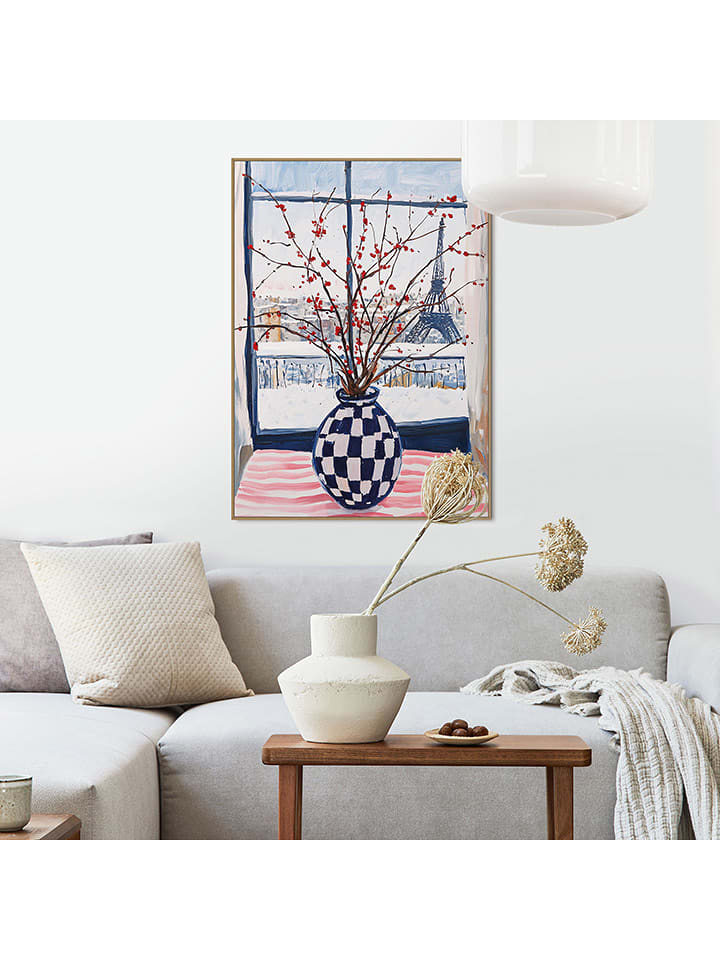 Orangewallz Druk artystyczny "Winter Vase Blue Checkers" w ramce rozmiar: 50x70 cm