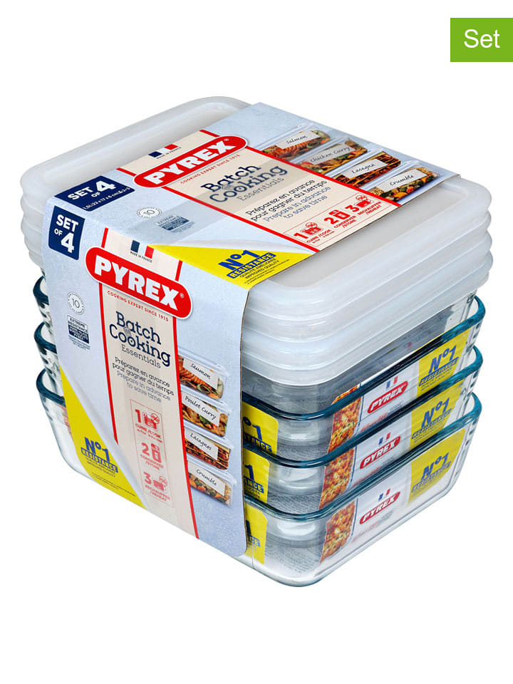 Pyrex Pojemniki (4 szt.) "Batch Cook Cook & Freeze" w kolorze białym - 1,5 l rozmiar: onesize