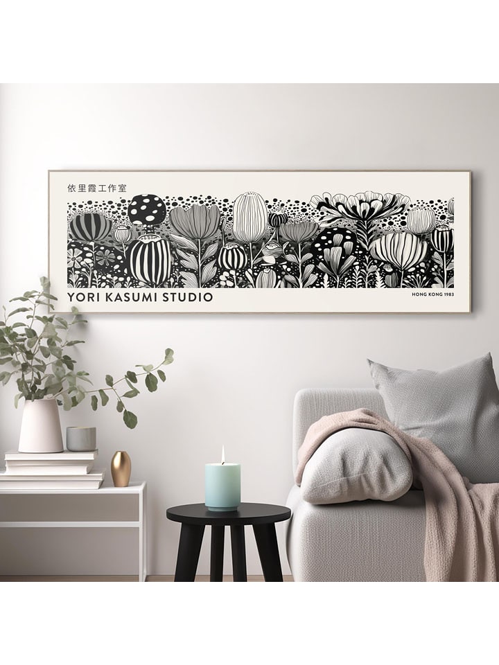 Orangewallz Druk artystyczny "Kasumi Studio - Black and White Flowers" w ramce rozmiar: 40x120 cm