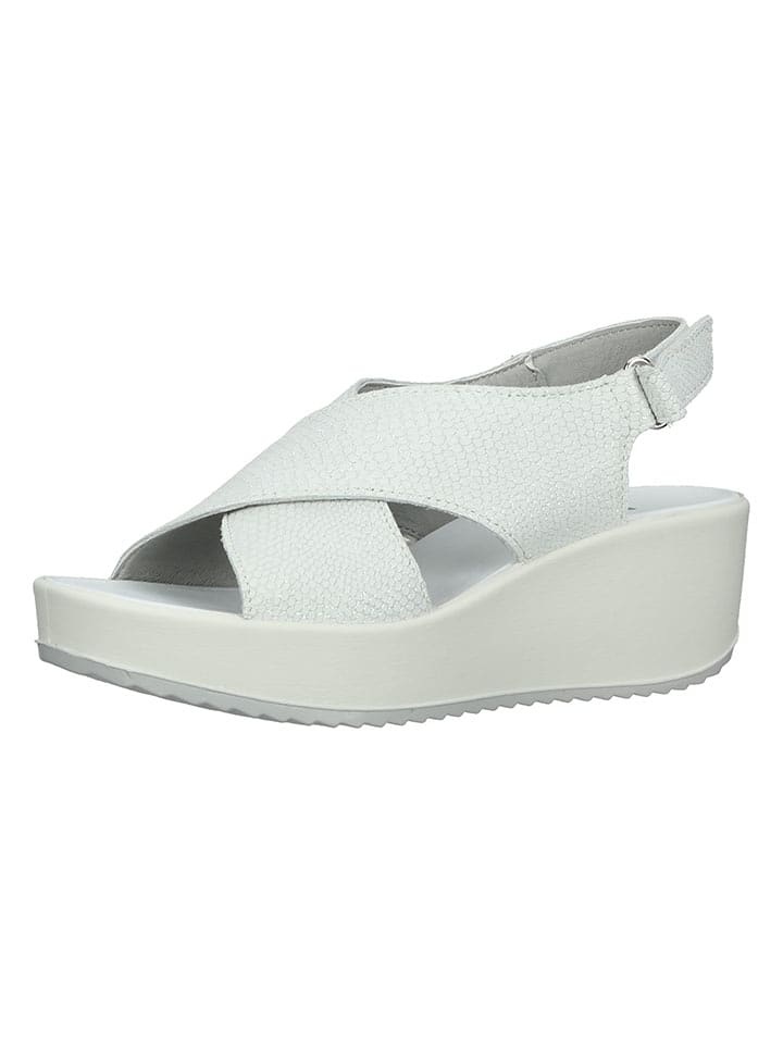 Imac Skórzane sandały w kolorze białym na koturnie rozmiar: 42