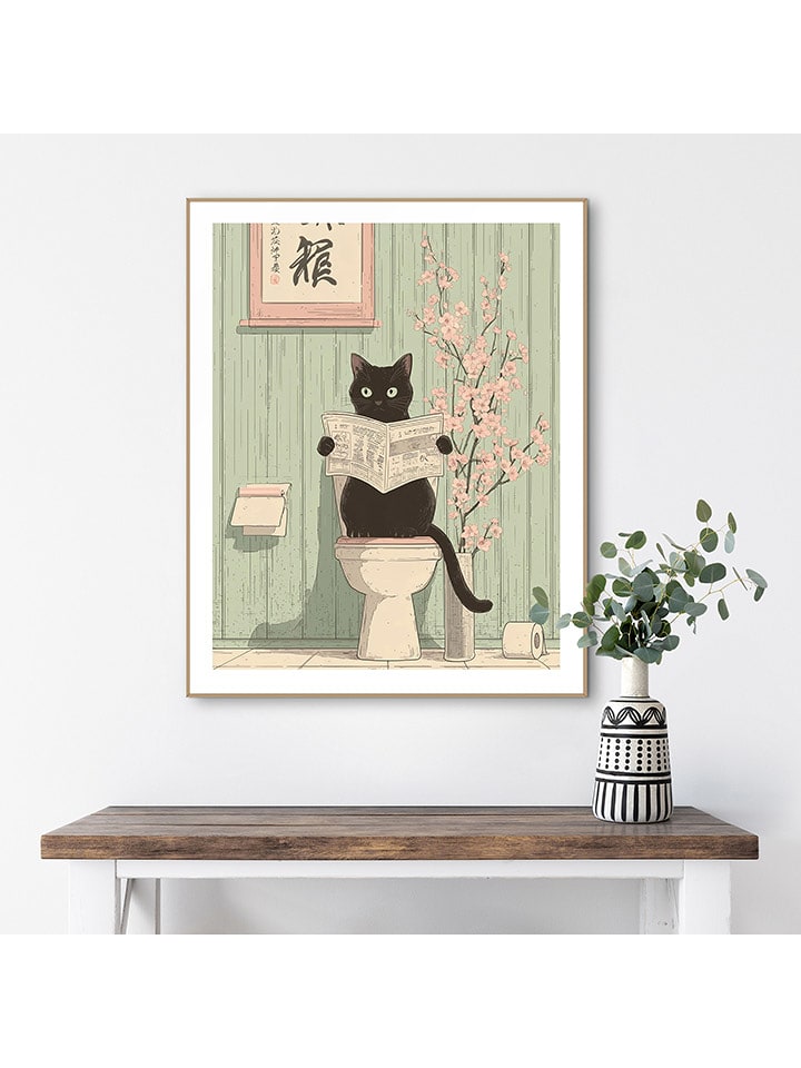 Orangewallz Druk artystyczny "Japandi Cat Break" w ramce rozmiar: 40x50 cm