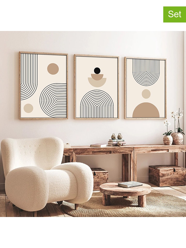 wall addiction Druki na drewnie (3 szt.) w ramce rozmiar: 50x70 cm