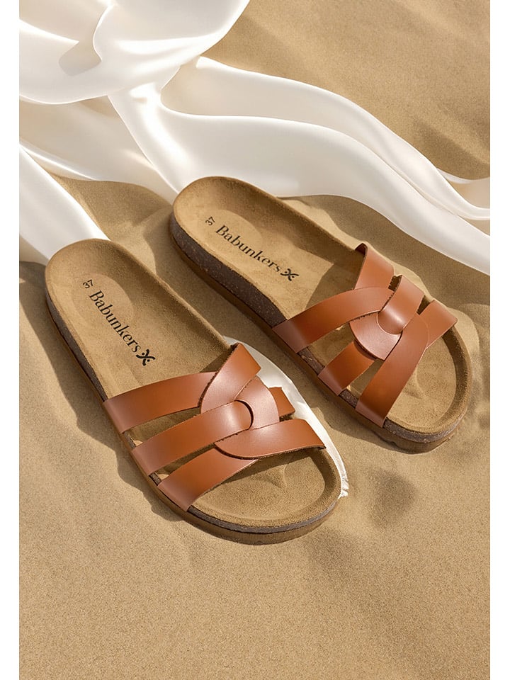 BABUNKERS Family Skórzane klapki w kolorze brązowym rozmiar: 39