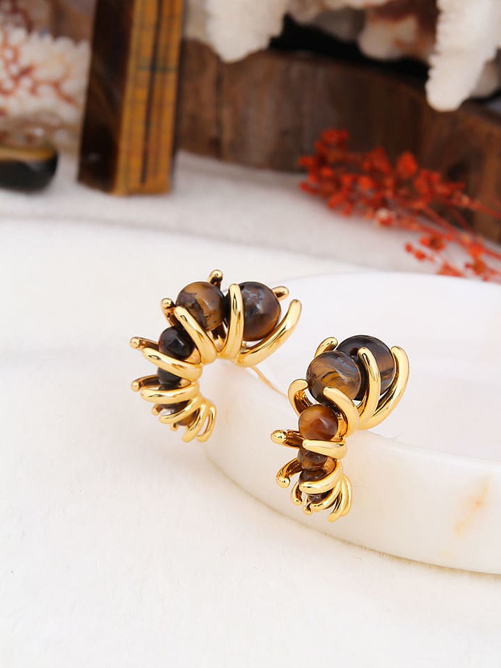 Pierres de Jade Pozłacane kolczyki-wkrętki z tygrysim okiem rozmiar: onesize