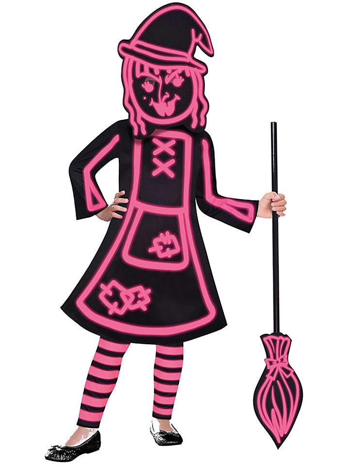amscan 4-częściowy kostium "Stick Witch" w kolorze czarno-różowym rozmiar: 128-140