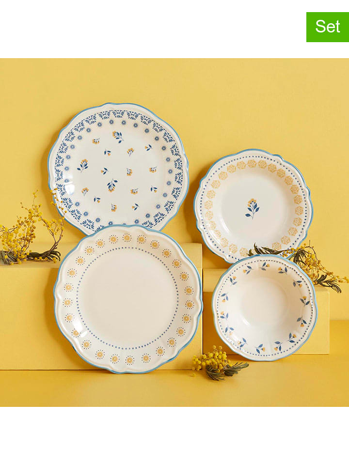 BELLA MAISON 24-częściowy zestaw talerzy w kolorze niebiesko-żółto-białym rozmiar: onesize