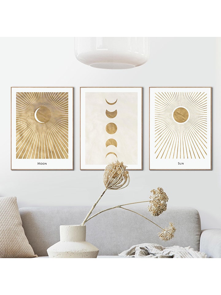 Orangewallz Druki artystyczne (3 szt.) "Solar Set" w ramce rozmiar: 30x40 cm