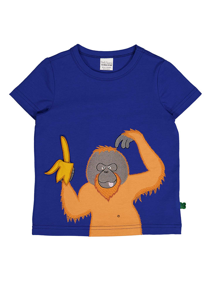 Fred´s World by GREEN COTTON Koszulka "Hello orangutan" w kolorze niebieskim rozmiar: 92