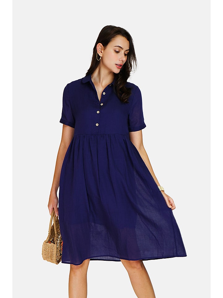 Le Jardin du Lin Lniana sukienka w kolorze granatowym rozmiar: 40