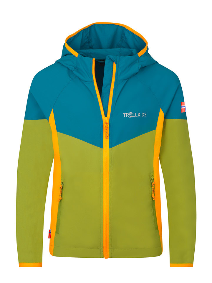Trollkids Kurtka przeciwwiatrowa "Sira" w kolorze niebiesko-zielonym rozmiar: 152