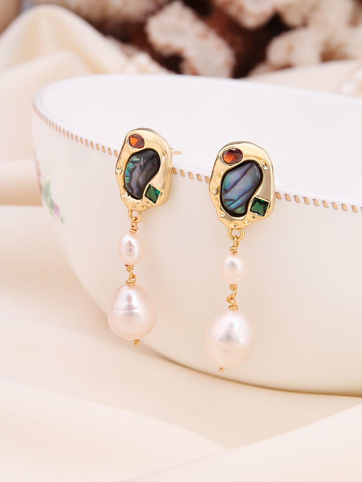 Pierres de Jade Pozłacane kolczyki-wkrętki z perłami i kamieniami szlachetnymi rozmiar: onesize