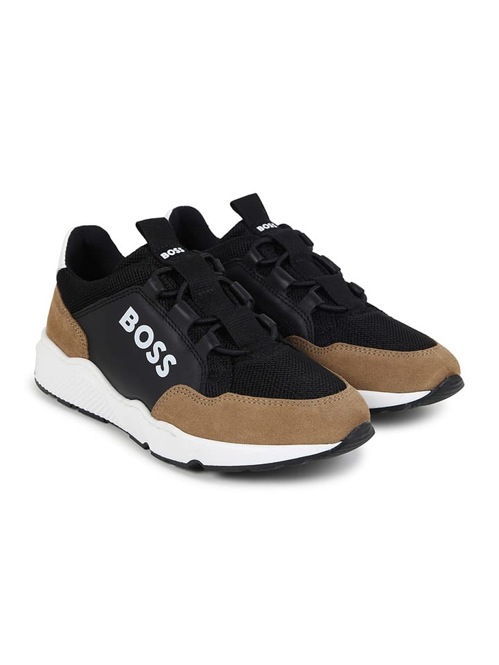 Hugo Boss Kids Skórzane slippersy w kolorze jasnobrązowo-czarnym rozmiar: 33