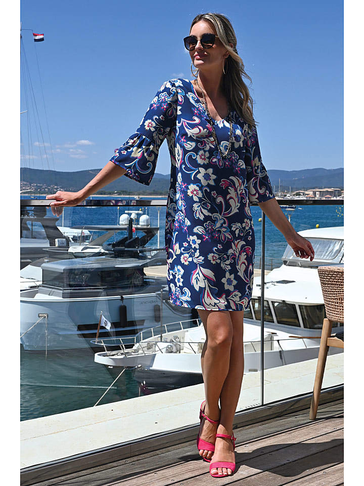 Bleu d'Azur Sukienka "Zita" w kolorze niebiesko-białym rozmiar: 40