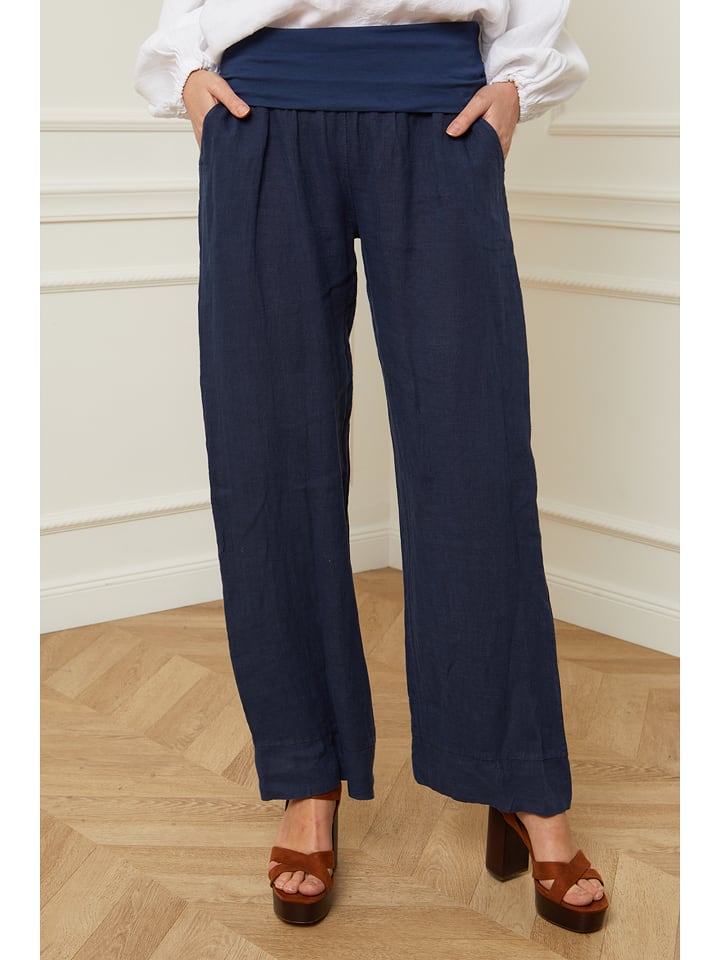 Fleur de Lin Lniane spodnie "Astrid" w kolorze granatowym rozmiar: XL