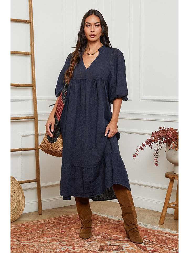 La Compagnie Du Lin Lniana sukienka w kolorze granatowym rozmiar: XL