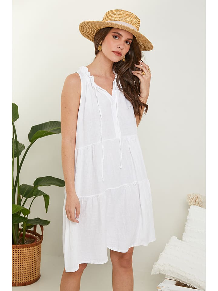 Rodier Lin Lniana sukienka w kolorze białym rozmiar: L/XL