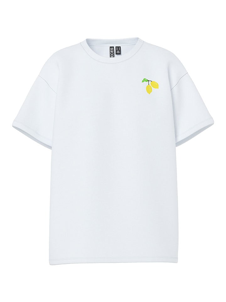 Pieces Koszulka "Alifi" w kolorze białym ze wzorem rozmiar: L