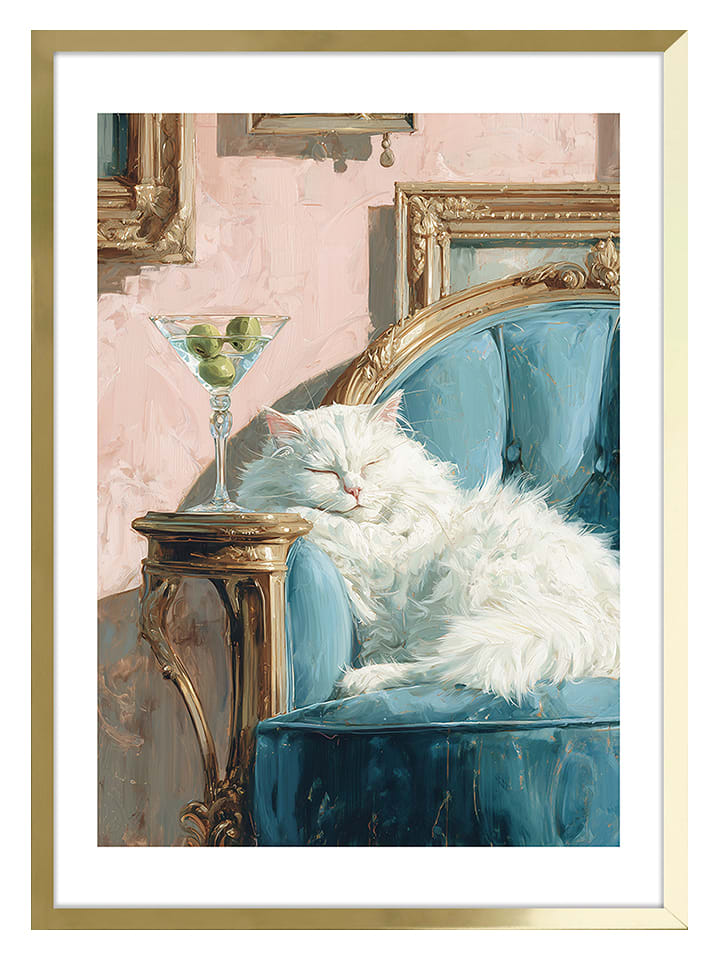 Ars Longa Druk artystyczny "Cat with a Cocktail" w ramce - 70 x 50 cm rozmiar: onesize