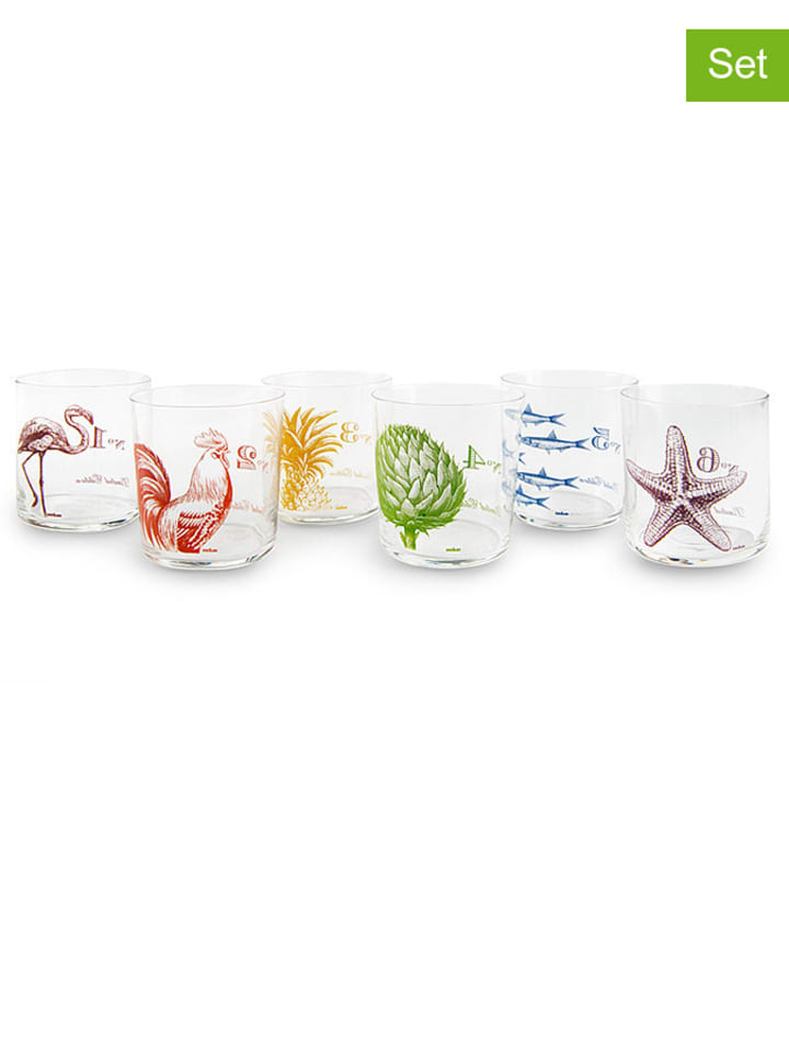 Trendy Kitchen by EXCÉLSA Szklanki (6 szt.) "Faune & Flore" ze wzorem - 370 ml rozmiar: onesize