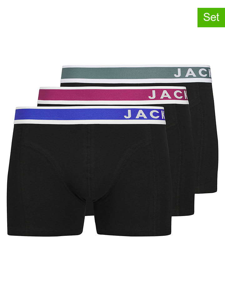 Jack & Jones Bokserki (3 pary) "Jaceaston" w kolorze czarno-niebiesko-oliwkowym rozmiar: L