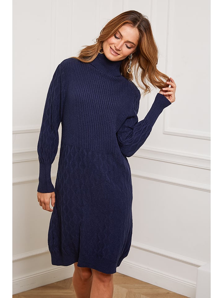 Joséfine Sukienka dzianinowa "Eclose" w kolorze granatowym rozmiar: XL