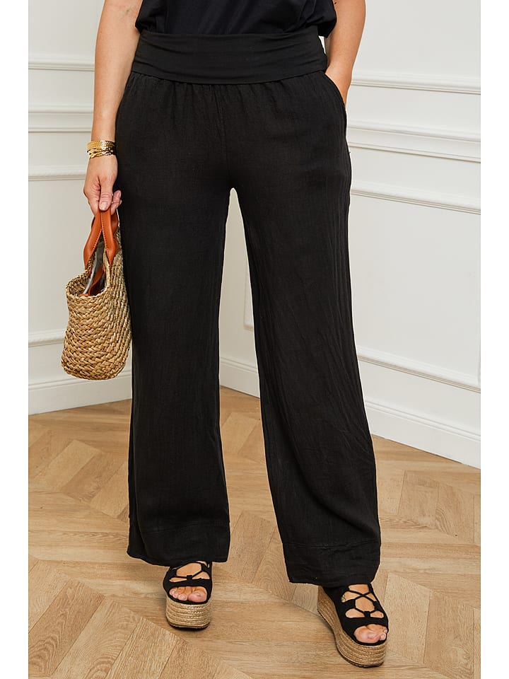 Curvy Lady Lniane spodnie "Valencia" w kolorze czarnym rozmiar: 48/50