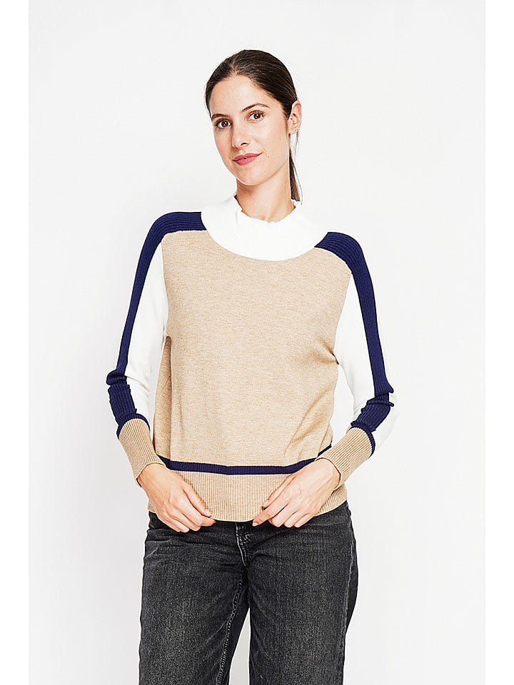 ASSUILI Sweter w kolorze beżowo-biało-niebieskim rozmiar: 42