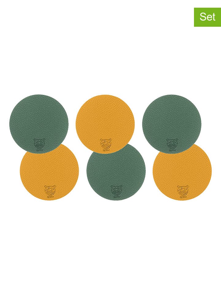 Björn Dwustronne podstawki (6 szt.) w kolorze musztardowo-zielonym - 13 x 11 cm rozmiar: onesize