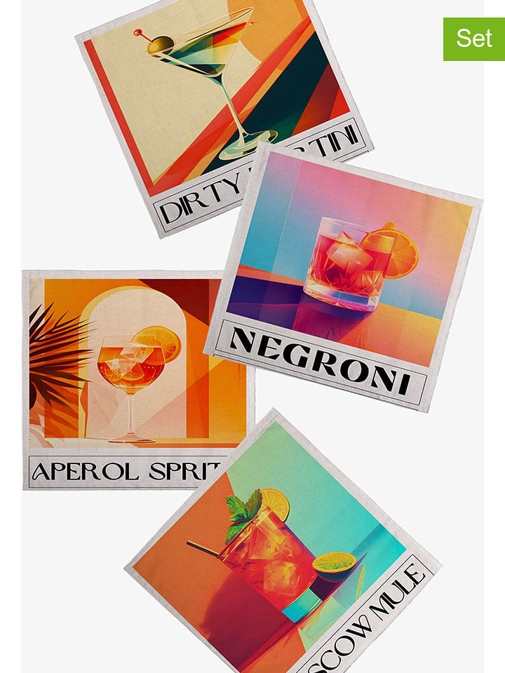 Madre Selva Serwetki (4 szt.) "Cocktails" ze wzorem - 15 x 15 cm rozmiar: onesize