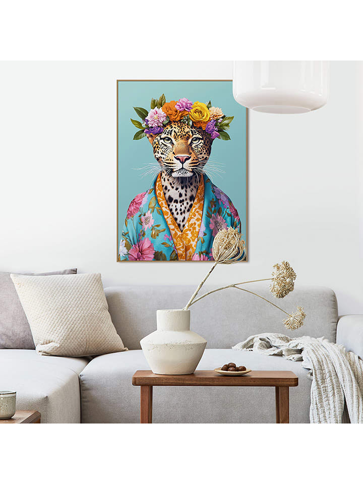 Orangewallz Druk artystyczny "Bloomy Tiger Portrait" w ramce rozmiar: 50x70 cm