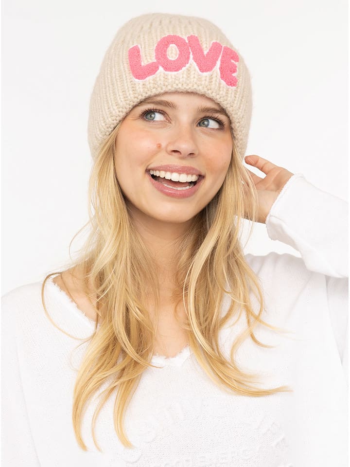 Zwillingsherz Czapka "Love" w kolorze beżowym rozmiar: onesize
