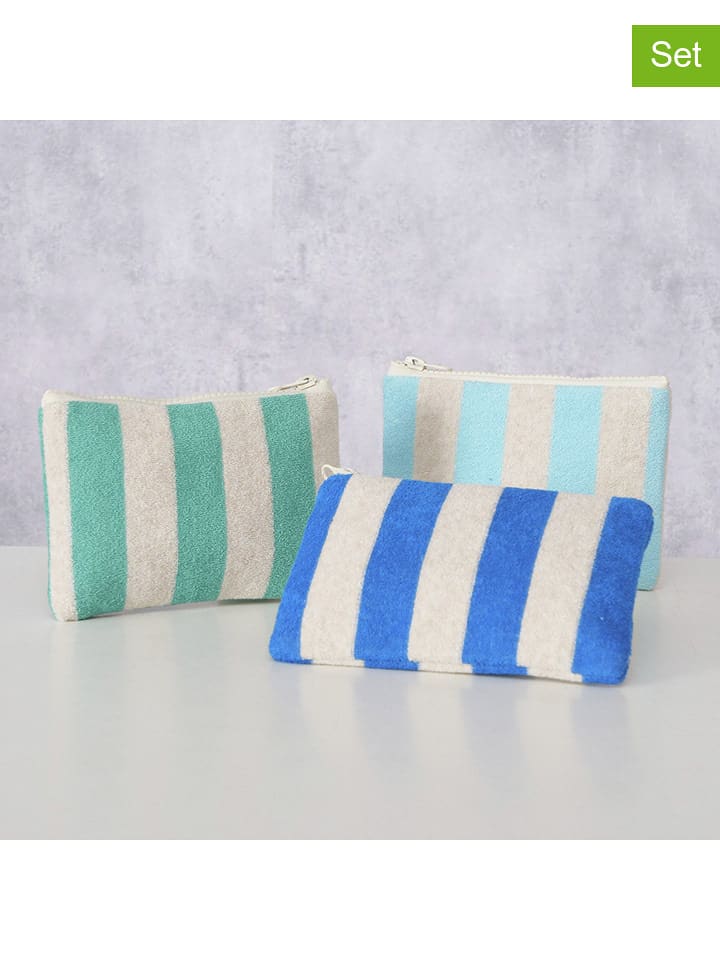 Boltze Kosmetyczki (3 szt.) "Stripe" w kolorze niebiesko-miętowym - 16,5 x 11,5 x 1 cm rozmiar: onesize